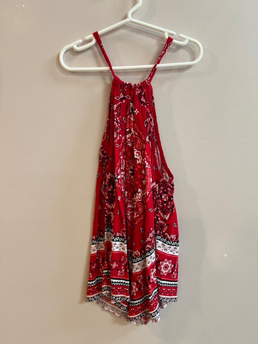 No Boundaries Red Bandana Handkerchief Top Back Tie At Neck with Loophole